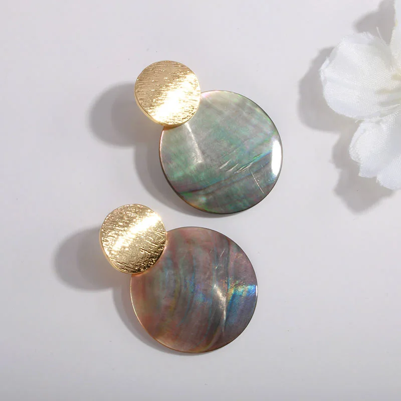 Серьги Boho Abalone из натуральной раковины для женщин, Винтажные серьги в морском стиле, круглые геометрические серьги-капли, богемные серьги в виде листьев - Окраска металла: E828-3