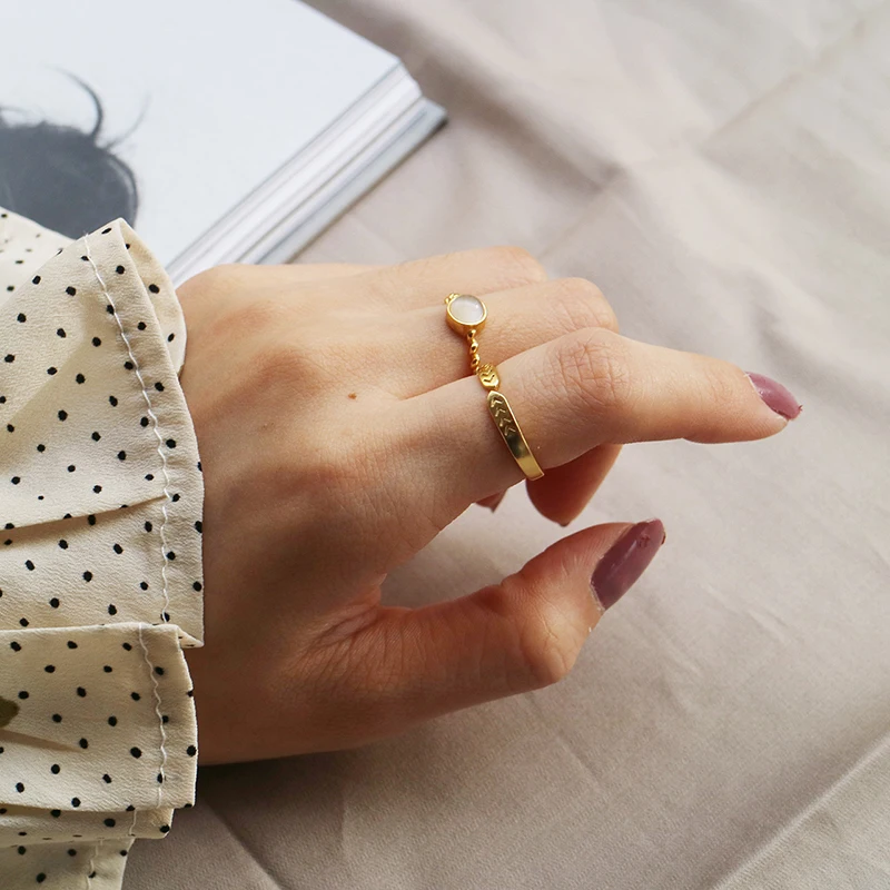 

Peri'sBox 100% 925 Sterling Sliver Opal Stone Stack Rings for Women Statement Open Initial Rings Chunky Personalized Rings Femme