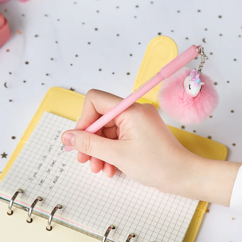 Милый мультфильм Розовый Единорог помпон гелевая ручка для письма школьные принадлежности ручки kawaii staitonery бумажные школьные принадлежности