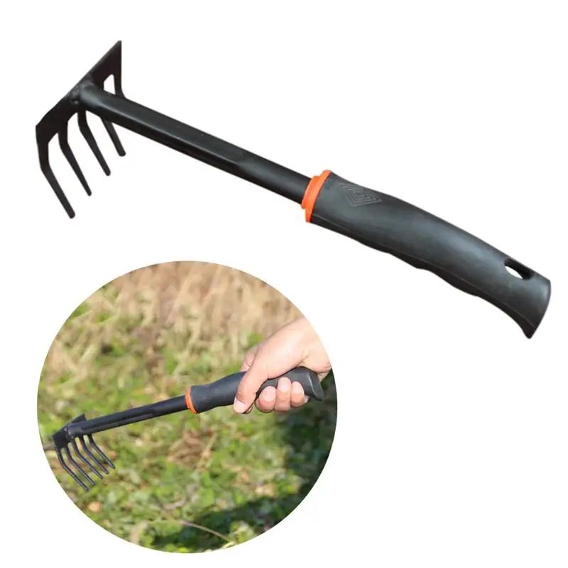 1 Pc Small Garden Steel Mini Rake Rubber Handle Short Firm Grip 5 Prong Claw Rake Cultivator