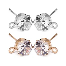 50 шт./лот родиевый золотой цвет AAA+ CZ кубический цирконий кристалл серьги-гвоздики с петлей для изготовления ювелирных изделий