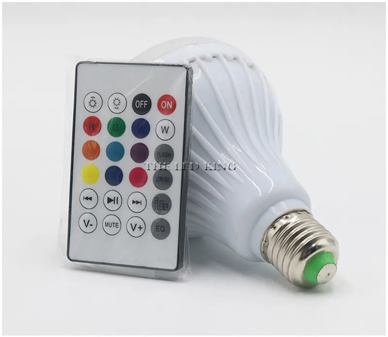 12W LED with Remote Умная E27 RGBW Bluetooth лампочка-динамик Светодиодная лампа 12 Вт Музыка Воспроизведение затемнения беспроводной светодиодный светильник с 24 клавишами дистанционного управления - Испускаемый цвет: 12W LED with Remote