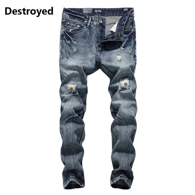 

2017 Men`s Jeans Slim Fit Denim Ripped Pants Brand Patchwork Jeans Hot Sale High Quality Cotton Jeans Trousers K604