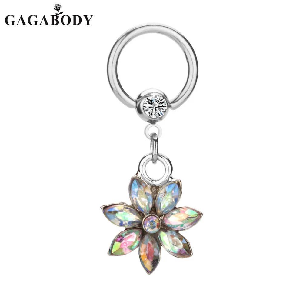 Newest 1 Pair Long Chain Surgical Steel Flower Nipple Bars Body Jewelry