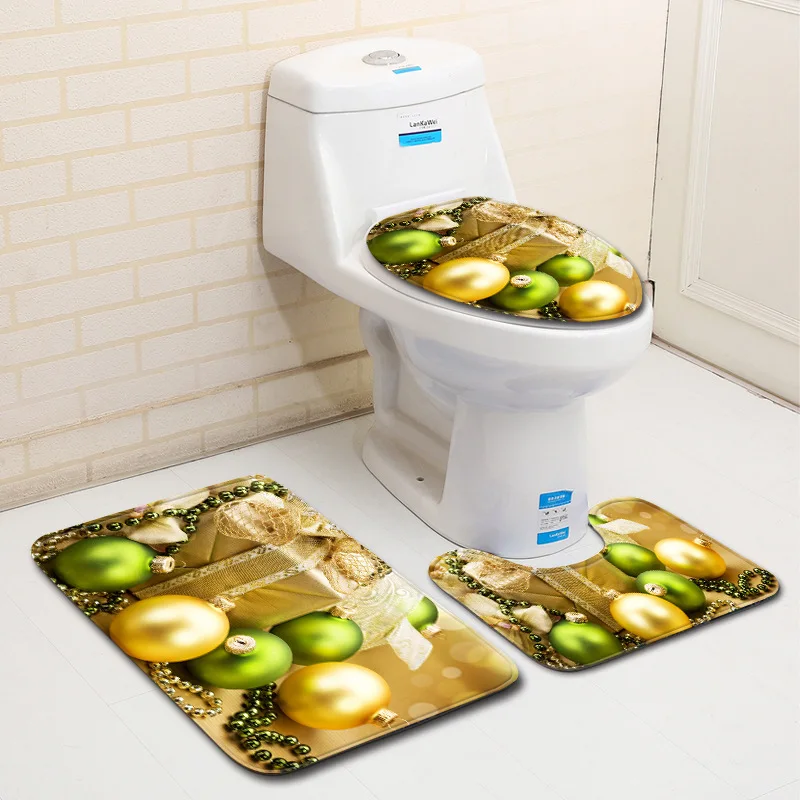 

T 3 Piece Bath Mat Set Fleece Toilet Mat Anti Slip Doormat Christmas Bathroom Rugs 3D Carpet for Home Decor Best Gift