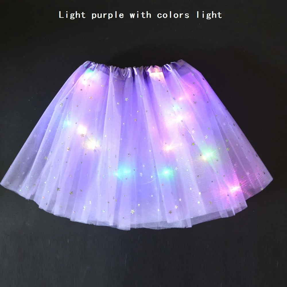 Загорается светодиодный детская одежда для девочек блестящие звезды юбка-пачка принцессы юбка-пачка для праздника шифоновая