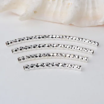 

2mm solid 925 sterling silver curved Faceted tube spacer beads connector for necklace&pendant bracelet jewelry making