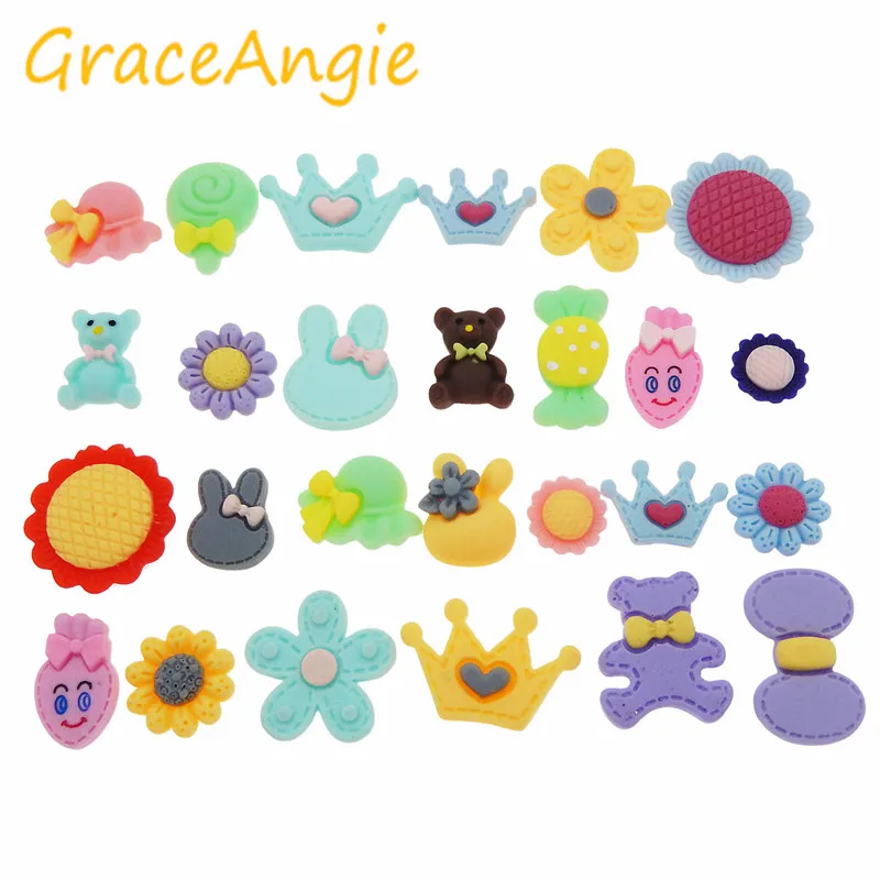 

GraceAngie 20pcs/pack Resin Fairytale Romantic Sweet Style Sweetheart Flower Princess Crown Bow Shape Jewelry Accessories