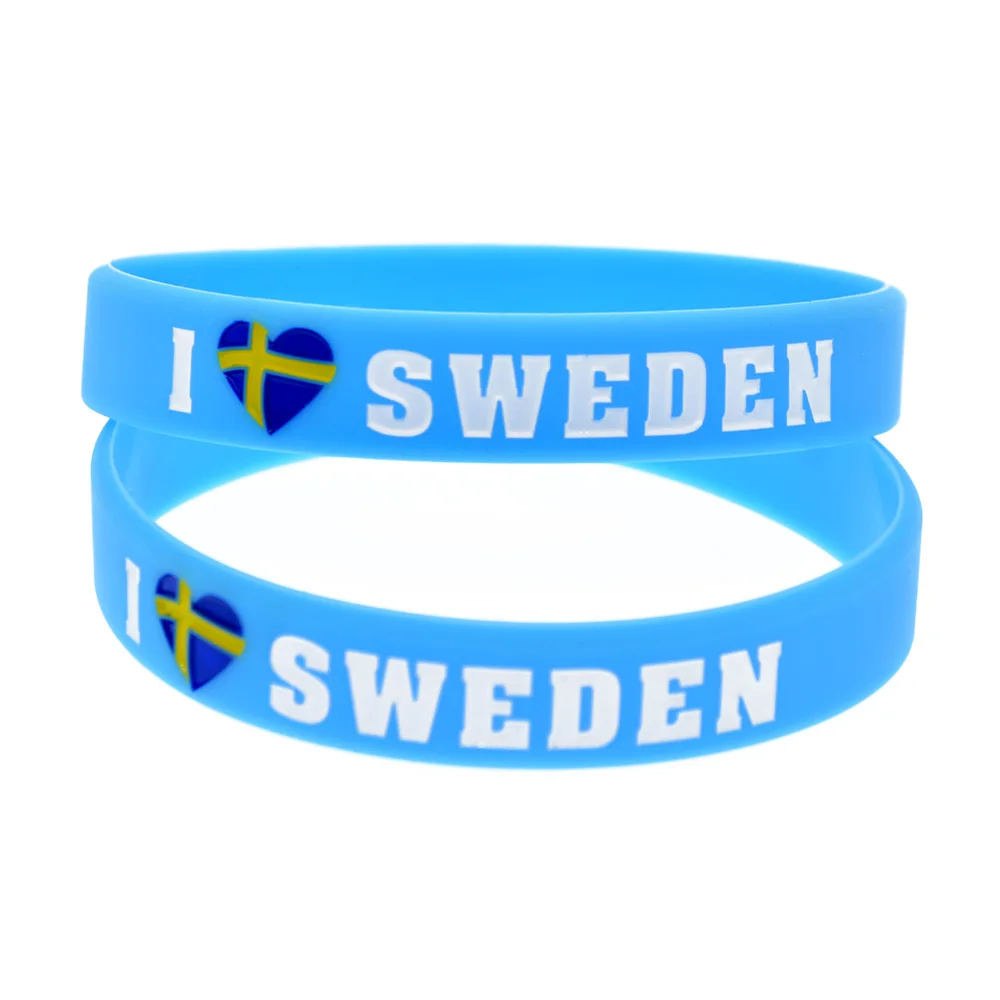 OBH 2 шт Debossed I Love Sweden с флагом силиконовый резиновый браслет