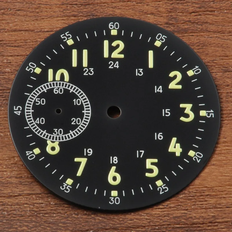 Части часов, 39 мм черные стерильные часы циферблат зеленые светящиеся циферблаты подходят для ETA 6497 Чайка ST3600 механизм CD2002CW