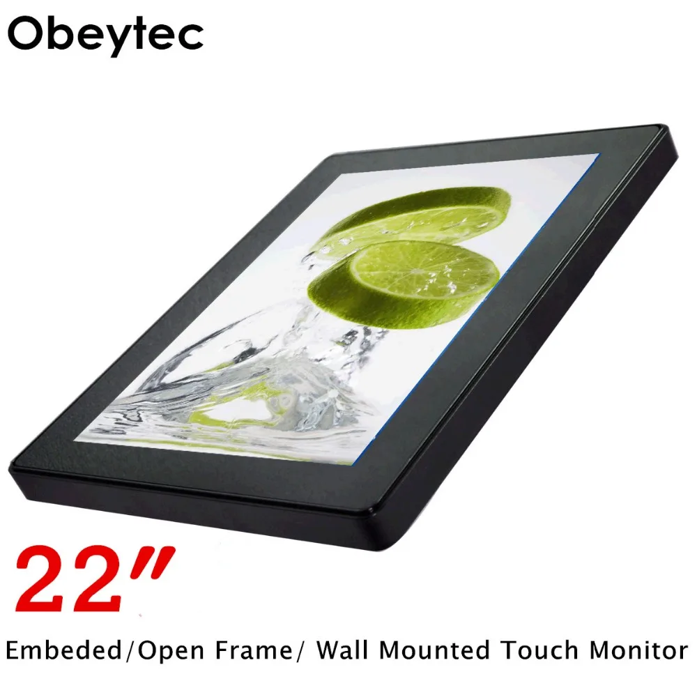 Obeytec 22 дюймов ЖК-дисплей широкий металлический емкостный открытая рамка сенсорный монитор, 10 точек, IP65, антивандальный, 3 мм покрытие стекло, 1366*768