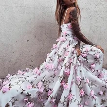 Сексуальное розовое платье для выпускного вечера с v-образным вырезом и объемными цветами, с лямками, ТРАПЕЦИЕВИДНОЕ длинное модное платье из органзы для девочек Vestidos de graduacion largos