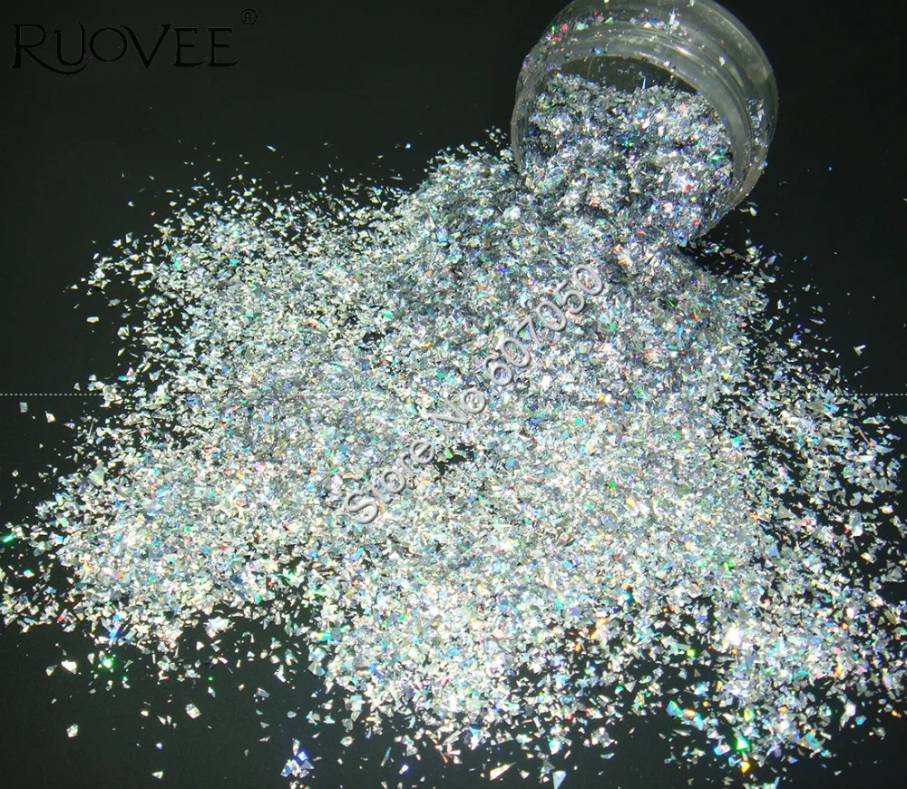 

Holographic Laser Silver Solvent Resistant Mylar Shard Glitter Shape For Nail Art Gel Eye shadow Makeup DIY Craft Decoration
