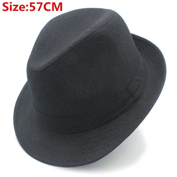 Большой размер 57, 58, 59, 60 см, Классическая мужская хлопковая шляпа, шляпа от солнца для джентльмена, папы, пляжа, Хомбург, фетровая шляпа в стиле джаз, шляпа, подарок для отца - Цвет: Black 57CM
