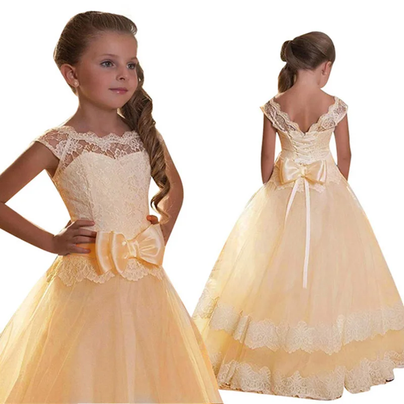 Платье для первого причастия с большим бантом для девочек; платье с цветочным узором для девочек на свадьбу; платье для выпускного вечера; Детский костюм для малышей; одежда для расцвета; vestido