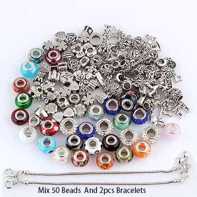 Mix 50 шт./лот и 2 шт. 20 см браслет Chamilia DIY европейский муранский Тролль чешский бисер