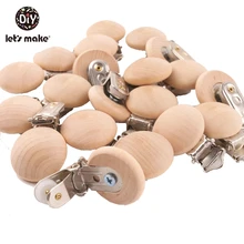Chupeta de madeira natural 50pc, chupeta metal clipes titular redondo mordedor, madeira contas de dentição pacote diy corrente com corrente,