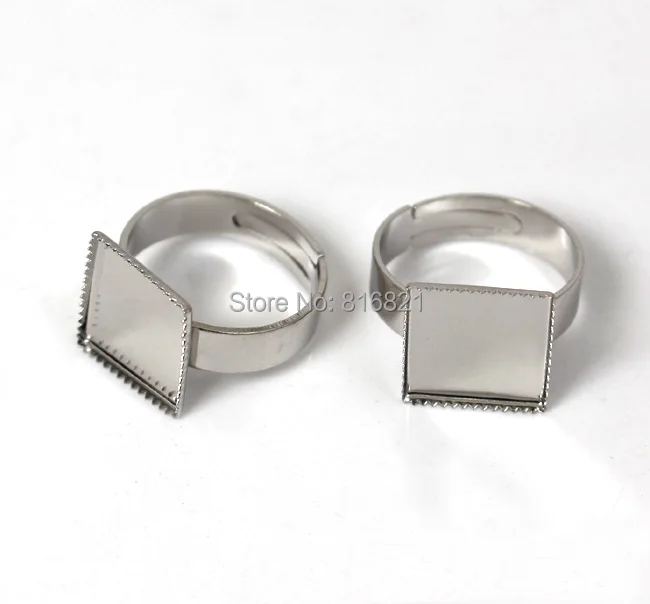 Blank Ring Settings with Square Bezel Cameo Cabochons Metal Adjustable Rings Findings DIY Jewelry Making Silver Plated | Украшения и