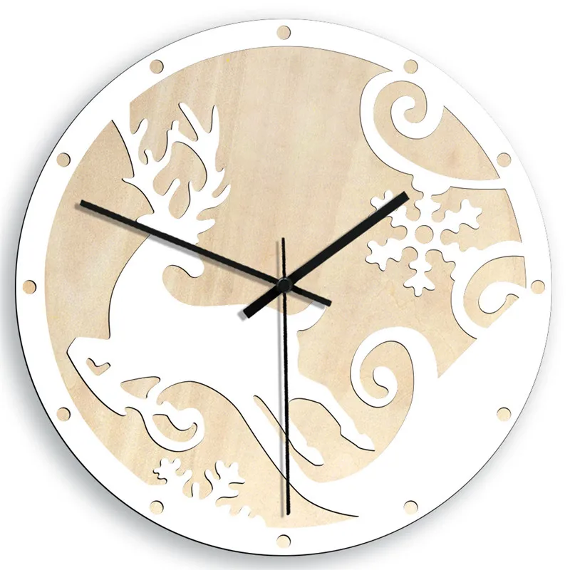 Home Christmas Elk Creative Wall Clock European Style Living Room Black White Wooden Clock Wall hangings