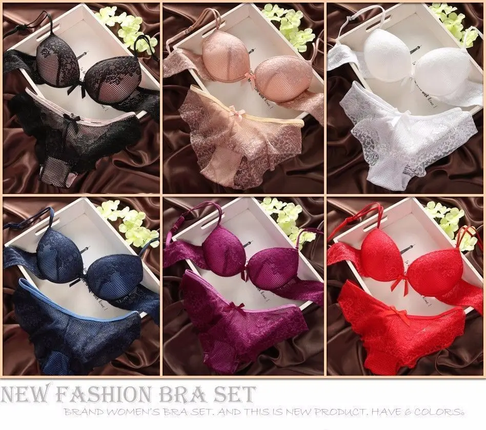 cheap underwear sets Women Push Up Bra Sets Under Pants Sexy Lace Padded Embroidery Brassiere Flower Bra Sets & Panty Size 28-38 A B C D Cup lounge underwear set