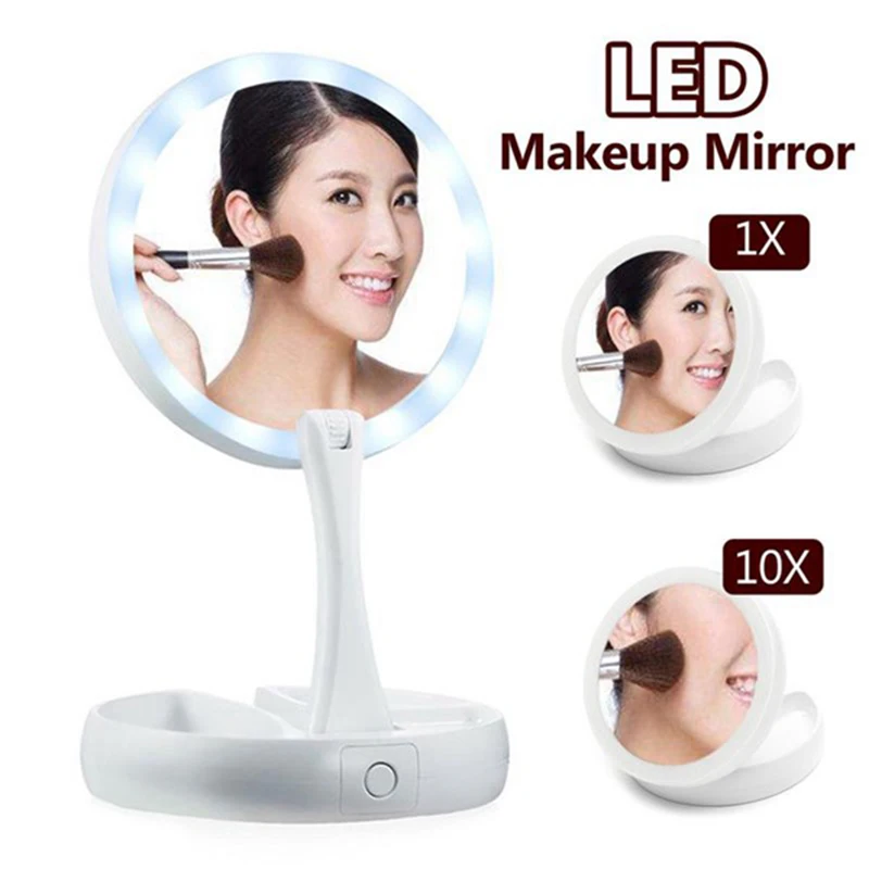 

LED lights Mirror Folding 10x Magnification Makeup Mirror Compact Stand Hand Cosmetic Mirror Woman Pocket Mirrors Make up Vanity