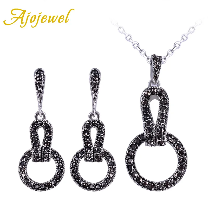 Комплект женских винтажных украшений с фианитами ожерелье и серьги|vintage jewelry