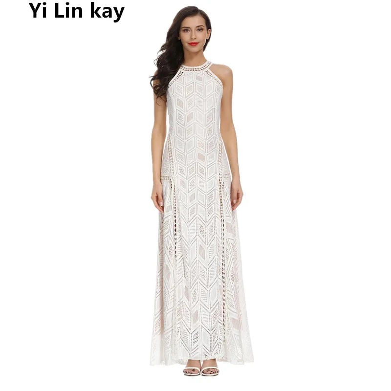 

Yi Lin kay 2019 High Quality Women Self Portrait Runway Dress Sexy Hollow Out Lace Party Dress Long Midi Chic Vestidos
