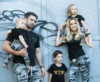 

Summer New Arrival Fashion 2pcs Women Blouse Camouflage T shirt Tops+Pants Family Clothes Set Matching Outfits 2019X1