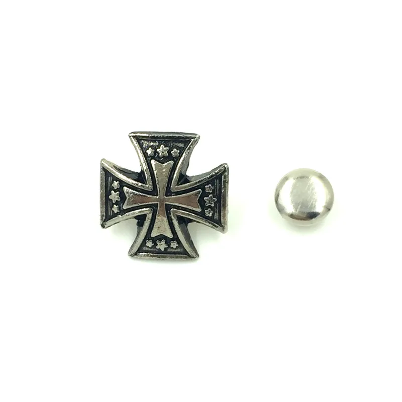 

30Sets Punk Cross Croix Pattern Spike Studs Spots Garment Rivets Silver Tone Bag Shoes Clothes Crafts Making 15x15mm