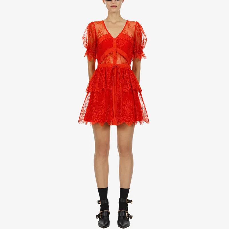 MoaaYina-New-arrive-Red-Floral-lace-Mini-Dress-V-neck-Sexy-Women-Party-Dress-high-quality