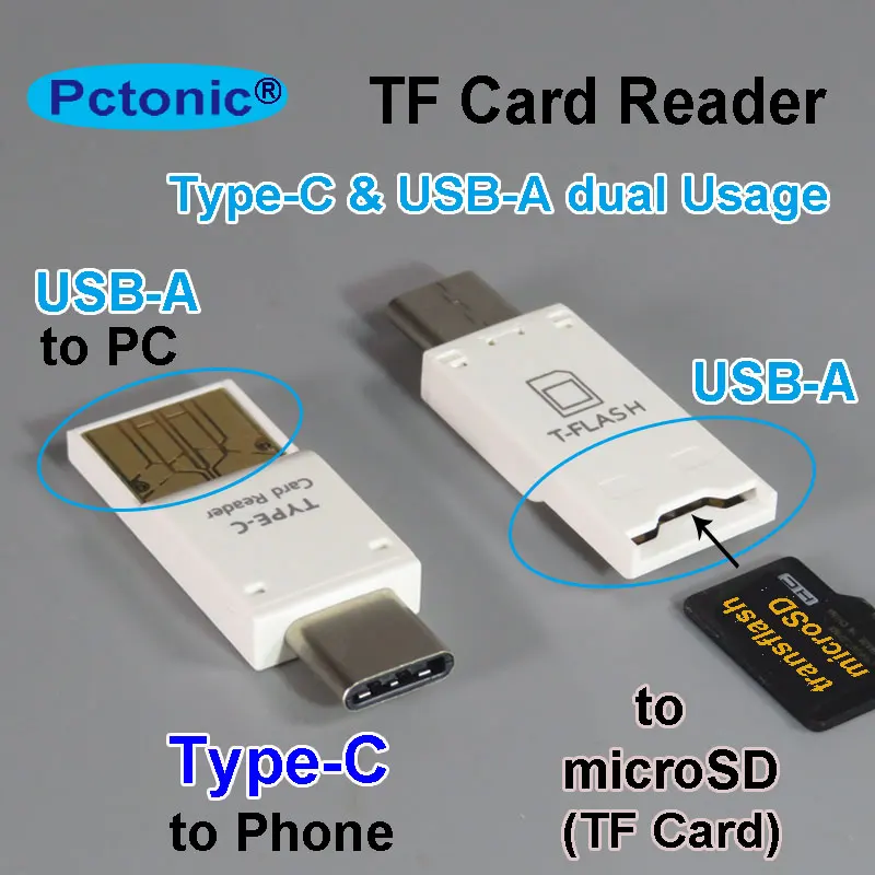 PCTONIC type-C TF OTG адаптер micro SD TF высокоскоростная карта microSD двойной USB Подключение ПК и для macbook type C мобильного телефона