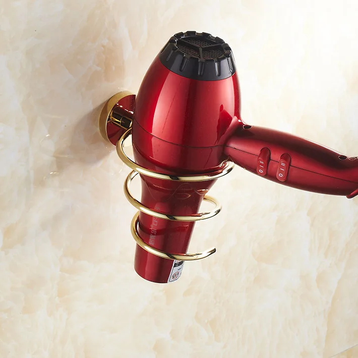 Golden brass Wall mounted Hair Dryer Rack Bathroom Wall Shelf Storage Hairdryer Holder for salon