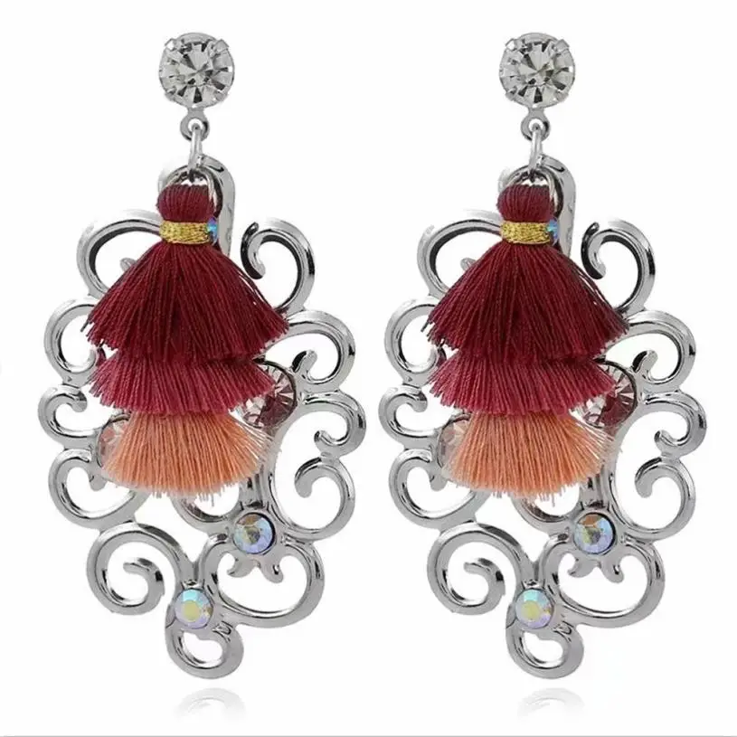 Dangle Earrings Design Women Fashion Rhinestones Wool Tassels Earring