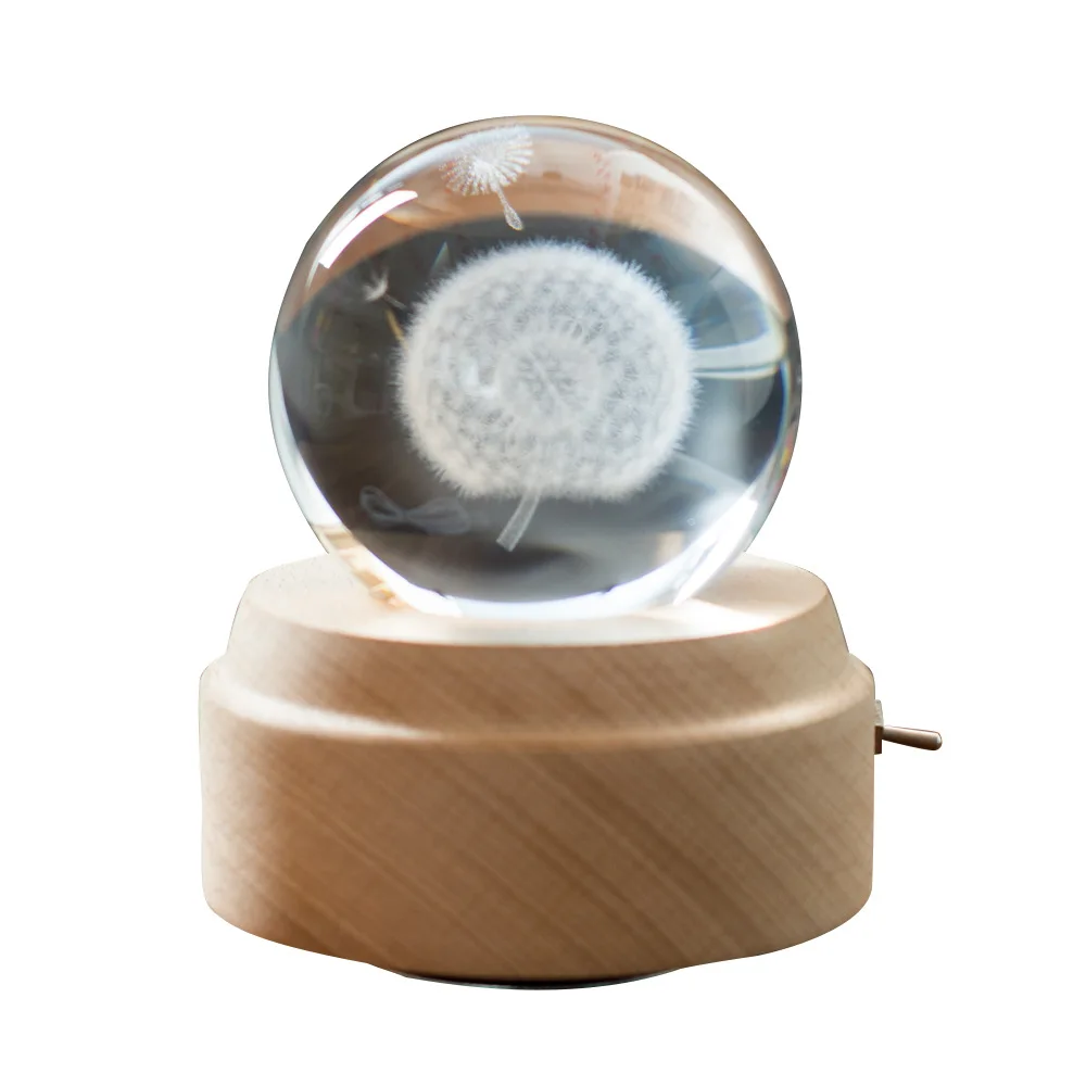 Elk Moon хрустальный шар деревянная светящаяся музыкальная шкатулка коробка вращающаяся инновационная подарок на день рождения ручная кривошипная музыкальная шкатулка механизм подарок