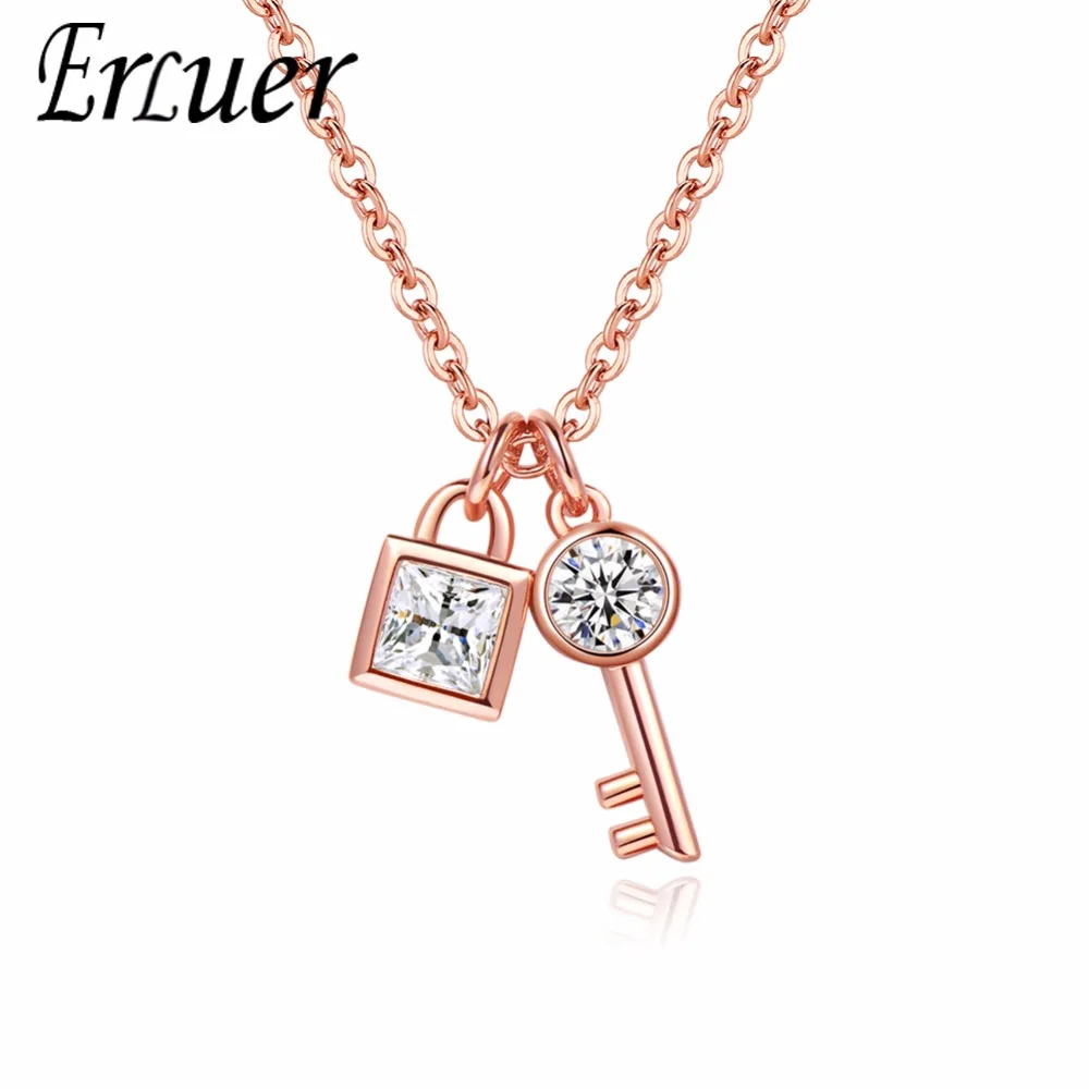 

ERLUER necklace for women Fashion adjustable crystal key jewelry Girl rose gold zircon pendant necklace Simple lover jewellery