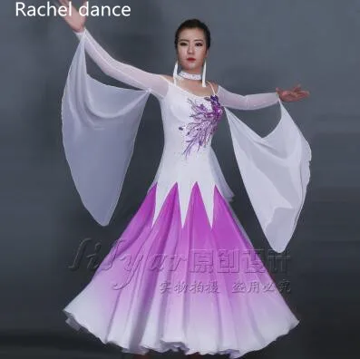 Новое поступление, профессиональное платье для латинских танцев, женское платье с длинными рукавами, полиэстер, сальса, Самба, танго, костюм для соревнований, латинское платье для девочек - Цвет: Фиолетовый