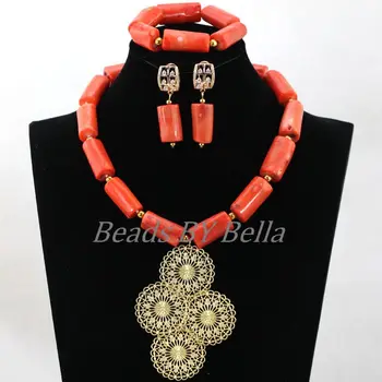 

African Wedding Nigerian Beads Jewelry Set Bridal Jewelry Natural Coral Beads Jewelry Set Bridal Necklace Free Shipping ABL066