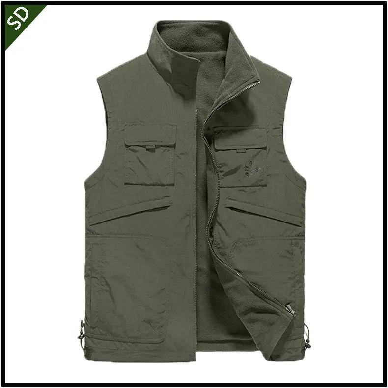 SD Winter Men Outdoor hiking Camping multi pocket Fleece vest men's photography sleeveless