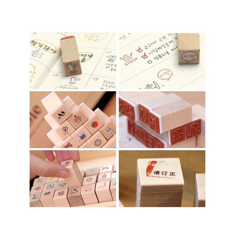 12 Pcs/Set Mini Cute Cat DIY Wooden Rubber Stamp Set Crafts Handmade Decal Scrapbooking Photo Album Gift for Children