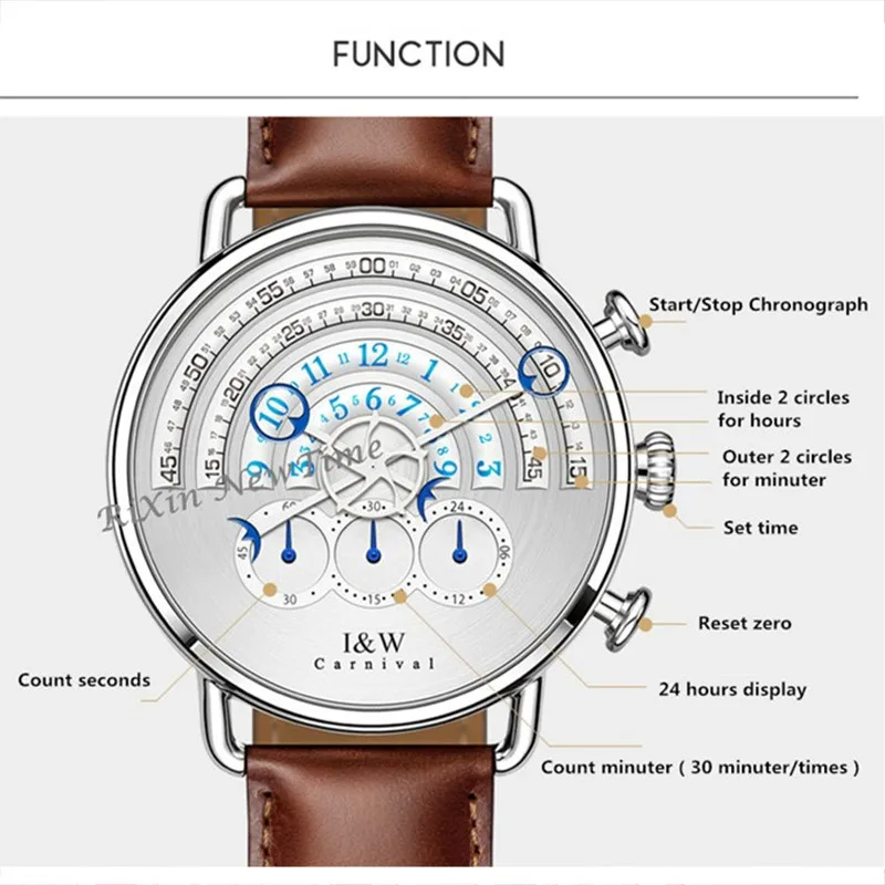 Luxury brand chronograph stopwatch men clock runway Military sport quartz men watches leather strap