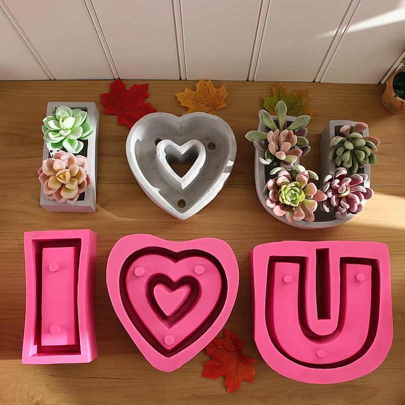 I Love U форма сердца DIY глина силиконовая для цементных растений цветочный горшок