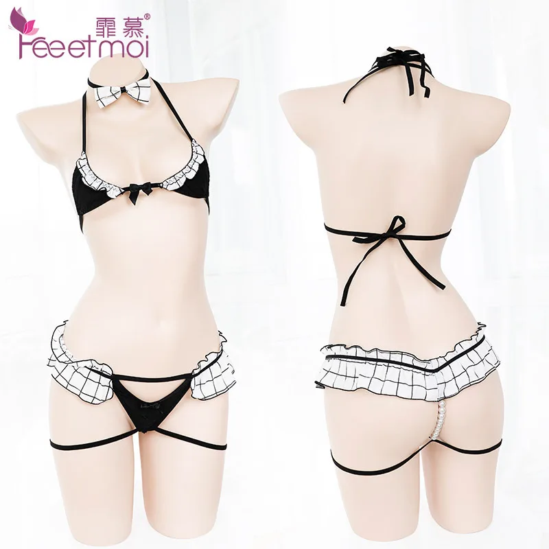 

Sexy gentry style Lingerie strap Bra Pearls Women Thongs G Strings open file T Panties Female Erotic cute underwear temptation