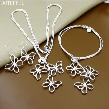 

DOTEFFIL 925 Sterling Silver Snake Chain Butterfly Pendant Necklace Bracelet Earring Set For Woman Wedding Engagement Jewelry
