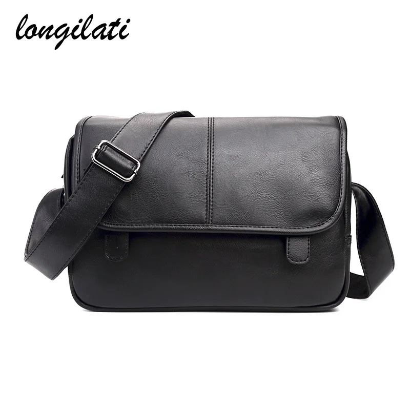 2017 Men Black Crossbody Bag Men's Solid Pu Leather Motorcycle