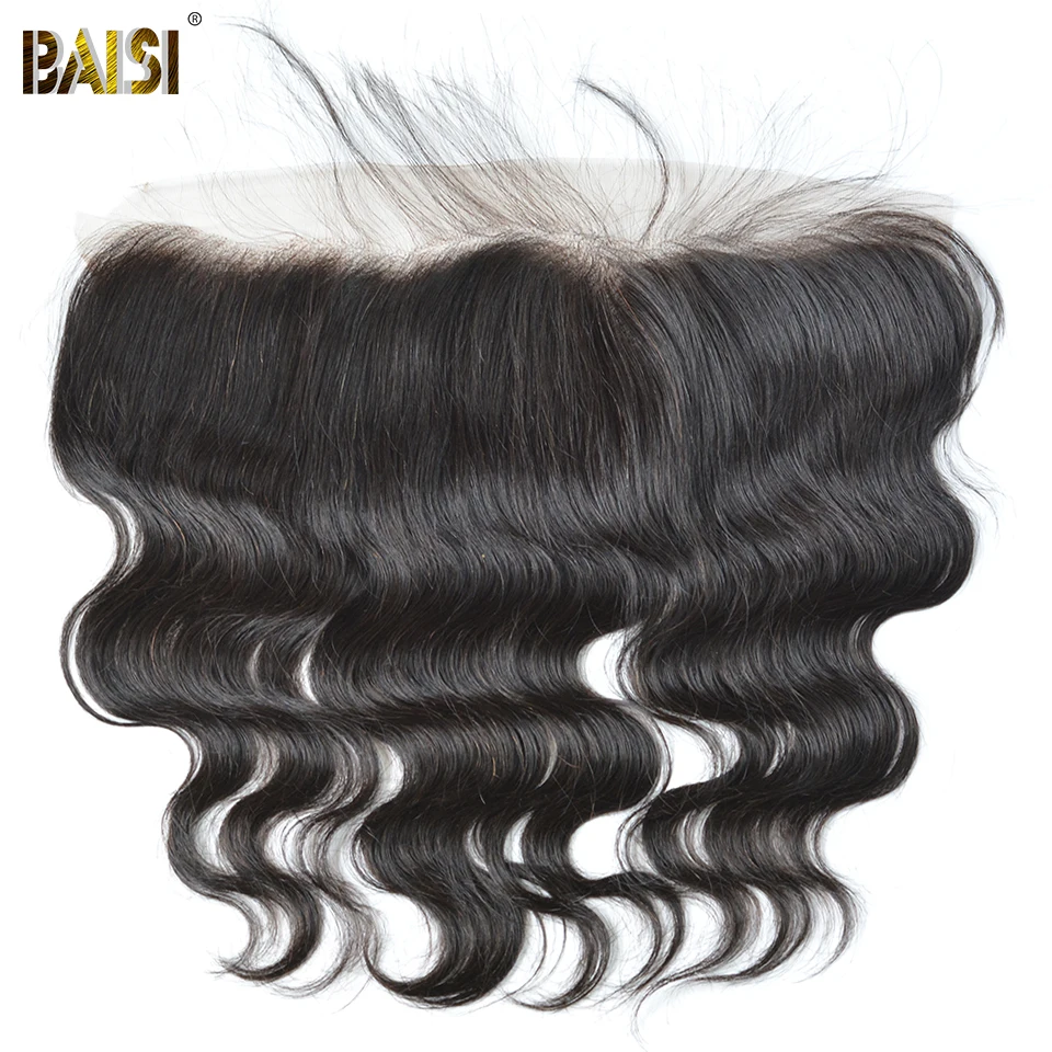 

BAISI Body Wave Peruvian Virgin Hair Lace Frontal Size 13*4,PrePlucked Natural Hairline Bleached Knots With Baby Hair 10-18inch