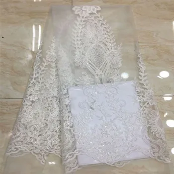 

White Color African Lace Fabric 2019 Embroidered Nigerian Laces Fabric High Quality Tulle Lace Fabric With Sequins xc65-1186