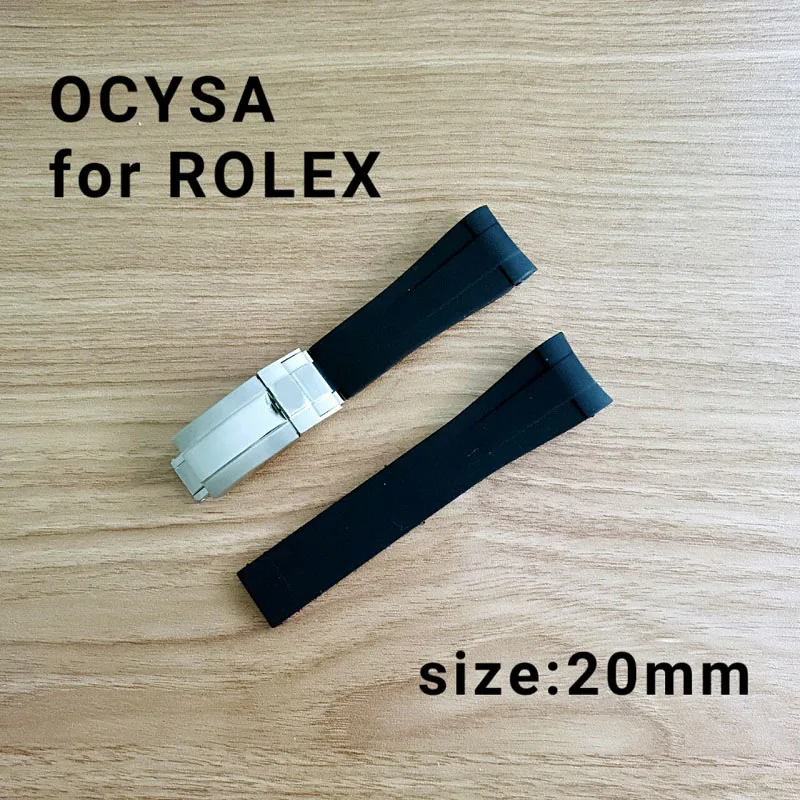 ocysa brand 20mm Adhesive tape Black belt watch band strap fit Rolex