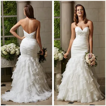 

2017 New Designer Organza Mermaid Wedding Gowns Open Back Bridal Gowns