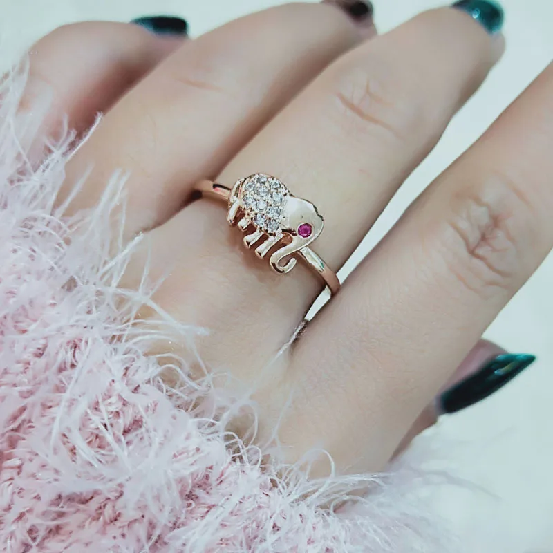 

SINLEERY Lovely Cute Red Crystal Eye Rose Gold Color Elephant Rings for Women Animal Jewelry Anel Dropshipping JZ432 SSC