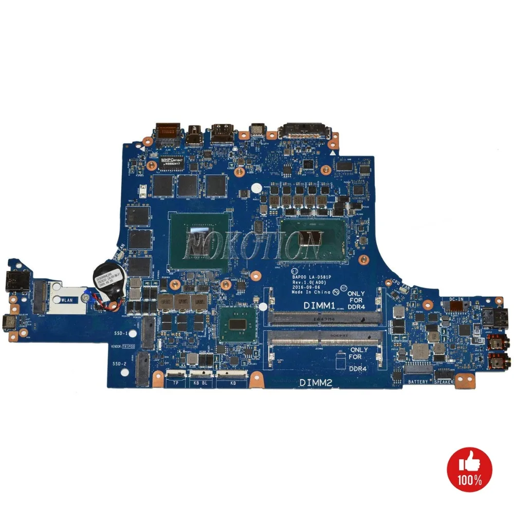 BAP00 LA-D581P CN-0GG6GW 0GG6GW GG6GW placa principal para Dell Alienware 13 R3 de 13,3 pulgadas del ordenador portátil placa base i7-7700HQ 2,8 Ghz CPU DDR4 BAP00 LA-D581P CN-0GG6GW 0GG6GW GG6GW placa principal para Dell Alienware 13 R3 de 13,3 pulgadas del ordenador portátil placa base i7-7700HQ 2,8 Ghz CPU DDR4